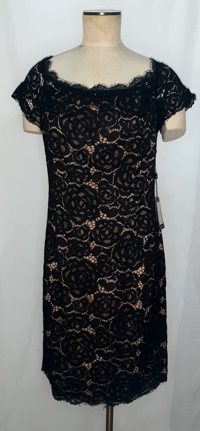 Adriann Papell Black lace half shoulder dress