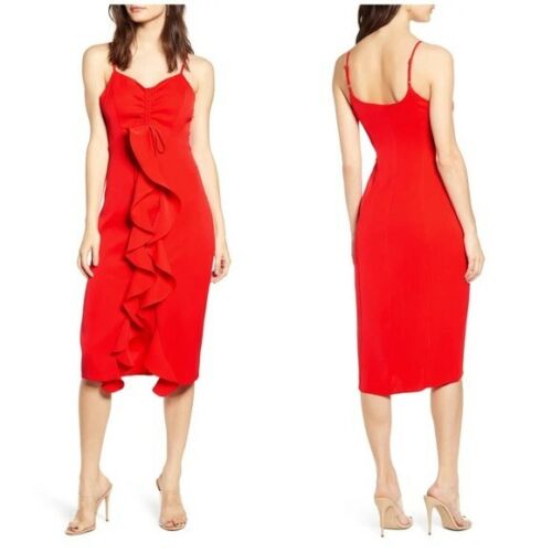 NWT Endless Rose Women's RED Ruffle Front Spaghetti straps cocktail Dress