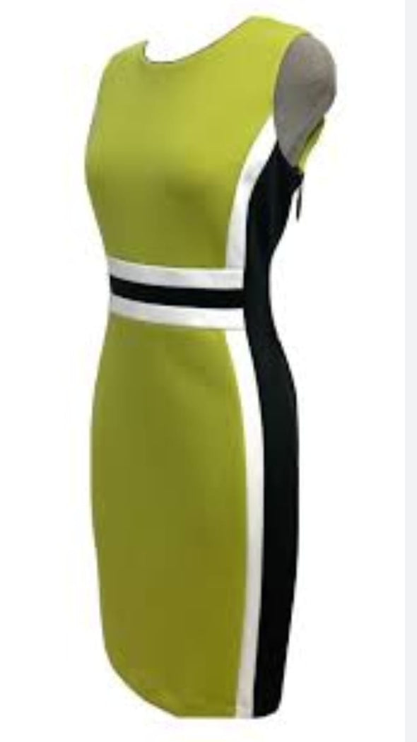 Calvin Klein Lime Green Black White Color Block Sheath Dress Chloes sChicLoft