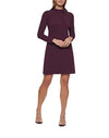 Calvin Klein Women's Long Sleeve Dress with Tie Neck Detail, Aubergine,