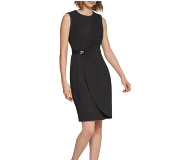 Calvin Klein Women's Sleeveless Clasp Wrap Waist Sheath Dress